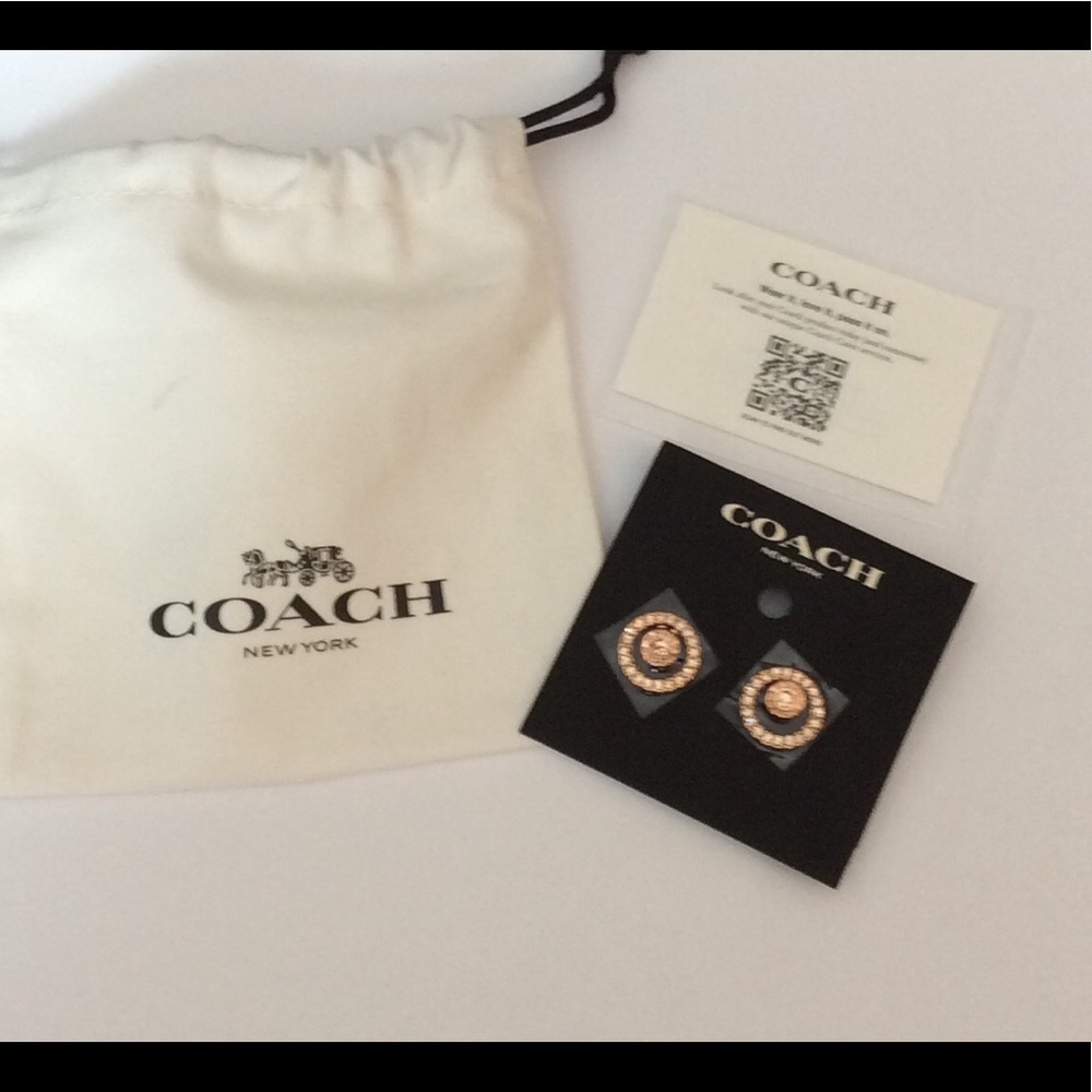 Authentic Coach Rose Gold Pave Earrings NWT